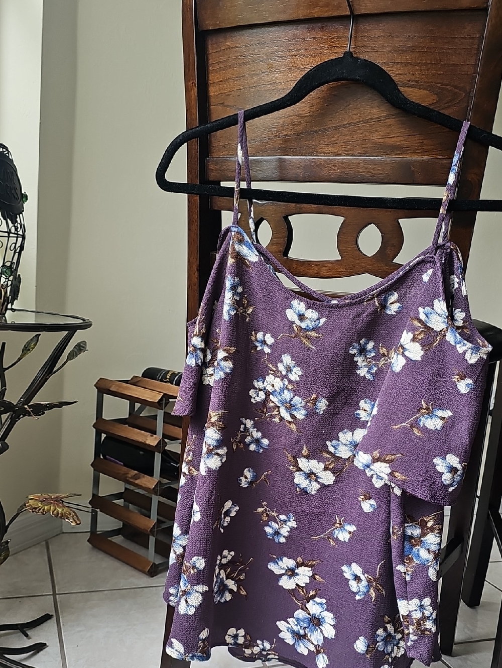 Kaileigh Purple Floral Cold-Shoulder Cami